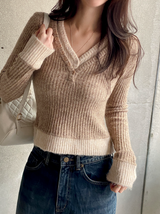 Mix Wool Layered V-neck Button Knit (2color)