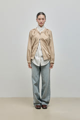 Shirring Zip-up Blouse Jumper_Beige