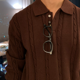 All-Day Cable Pattern Two-Button Collar Knit