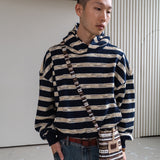 Multi striped knit hoodie / Navy