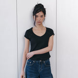 C 90S LINE V-NECK HALF-SLEEVE T-SHIRT_BLACK