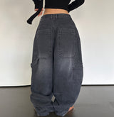 (UNISEX) バルーンデニムワイド BANDING-DETAIL HIP LOOSE BOXY オーバーサイズローライズパンツ - 2 COLOR