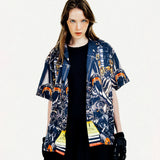 [UNISEX] Automobile Parts Camp-Collar Printed Shirt (Black)