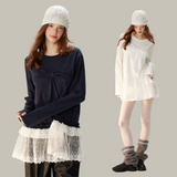 Sweet & Cool Lace Accent Ribbon Point Long T-Shirt
