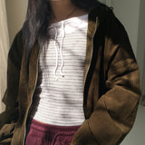 Laso Stripe Strap Layered Outer Fleece-Colored off-shoulder T-Shirt