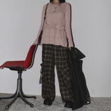 Maku check pocket long wide pants