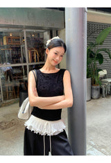 Rose Black Backless Sleeveless T-shirt