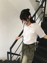 Rooney side shirring pocket crop short sleeve shirt