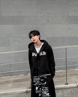 Dark Button Hooded Cardigan