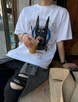 [A-T0122] ドーベルマンオーバー半袖Tシャツ (2色)