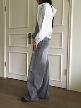 Watton back cut washed gray long wide denim pants