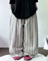 リネンティニーストライプワイドパンツ🩵🍰🖤🪽4カラー
