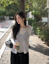 [SHOPPERMADE] サテンシルキーシフォンスリーブレスブラウス