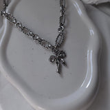 [イ・ヨンジ Necklace] バレエリボン ステンレス チェーン チョーカーネックレス
