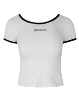Mwoong コットンジャージースクープTシャツ(ホワイト)