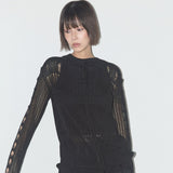 2WAYダメージニットロングスリーブ (Black) F25QB089
