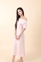 Off-Shoulder Slit Long Onepiece Pink