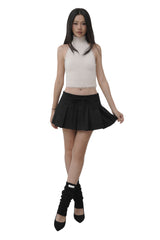 Hugging ribbon pleated skirt, Black