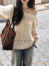 Lip Neck Knit Punching Loose Knit (7color)