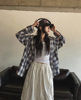 プットダイアゴナルビッグポケットチェックフーディーシャツ
