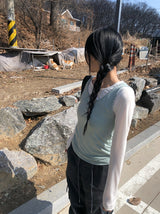 26SS★ [MADE] コリンダイアゴナルボタンスリーブレスシースルーレイヤードTシャツ