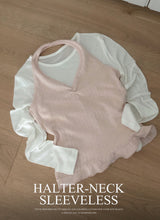 Eyelet Frill Halter Neck Sleeveless (5color)