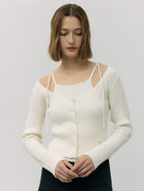 RIBBON SLEEVELESS CARDIGAN SET IVORY