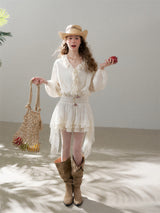 Lace panel pleated romantic dress