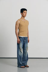 High ribbed logo sleeveless(Mustard)