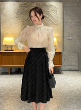 Loet Pintuck Pearl Sheer Lace Blouse