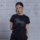 (DUC) GA セミクロップ半袖Tシャツ ブラック
