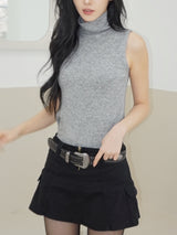 wool Angora sleeveless turtleneck T-shirt