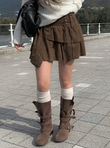 Leader Suede Eyelet Unbalanced Skirt