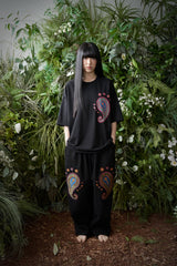ペイズリー柄カットアウト 1/2 Tシャツ (Black)