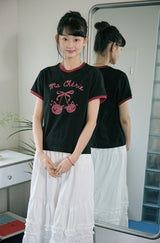 26SS★ チェリーキャッツクロップリンガー半袖Tシャツ
