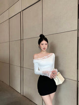 Lace fitted long-sleeved top (2colors)