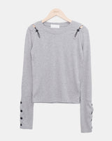 Juen ショルダーカットアウトボタンロングスリーブトップ