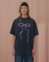 ウェーブパールリボンTシャツ-CHARCOAL