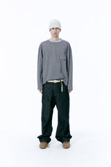 (BASE) STRIPE POCKET LONG SLEEVE (GRAY)