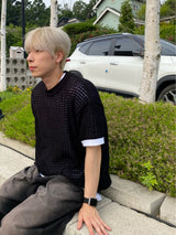 Mesh Round Short Sleeve Knit 3C