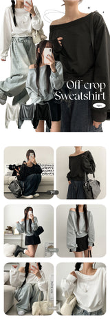 Rank Off Shoulder Crop Sweatshirt