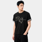 Rolled-Sleeve Cropped Short-Sleeve T-Shirt Geography Black