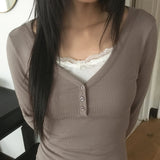 sort V-neck button slim fit V-neck T-shirt