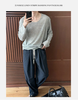 [Unisex] Linen stripe banding pants(2color)