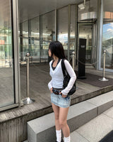 Micro low denim skirt