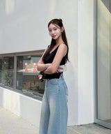 Back Ribbon Sleveless Knit_black [brooch set]
