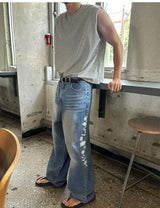 [Unisex] Real stitch semi wide denim pants