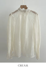 Loet Pintuck Pearl Sheer Lace Blouse