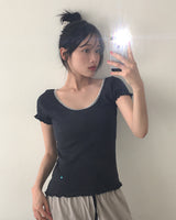 Delk Lace punching Puff Short Sleeve T-Shirt