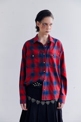 シルバーボタンチェックシャツ RED